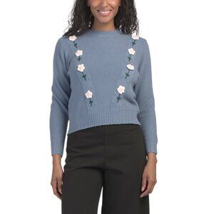 NANCY YANG Blue Floral Mock Neck Sweater